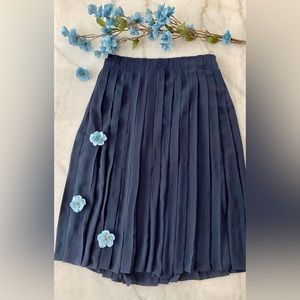 J Crew Navy Blue Pleated Long Midi Skirt